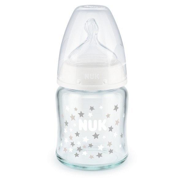 Продукт NUK First Choice - стъклено шише Temperature Control 120мл. със силиконов биберон за хранене 0-6мес. - 0 - BG Hlapeta